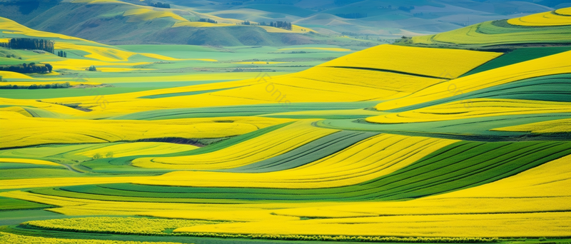 蓝天白云下黄色的油菜花油田山脉相连花海风景摄影图,高清,摄影图,摄影图片,图片大全,摄影图免费下载